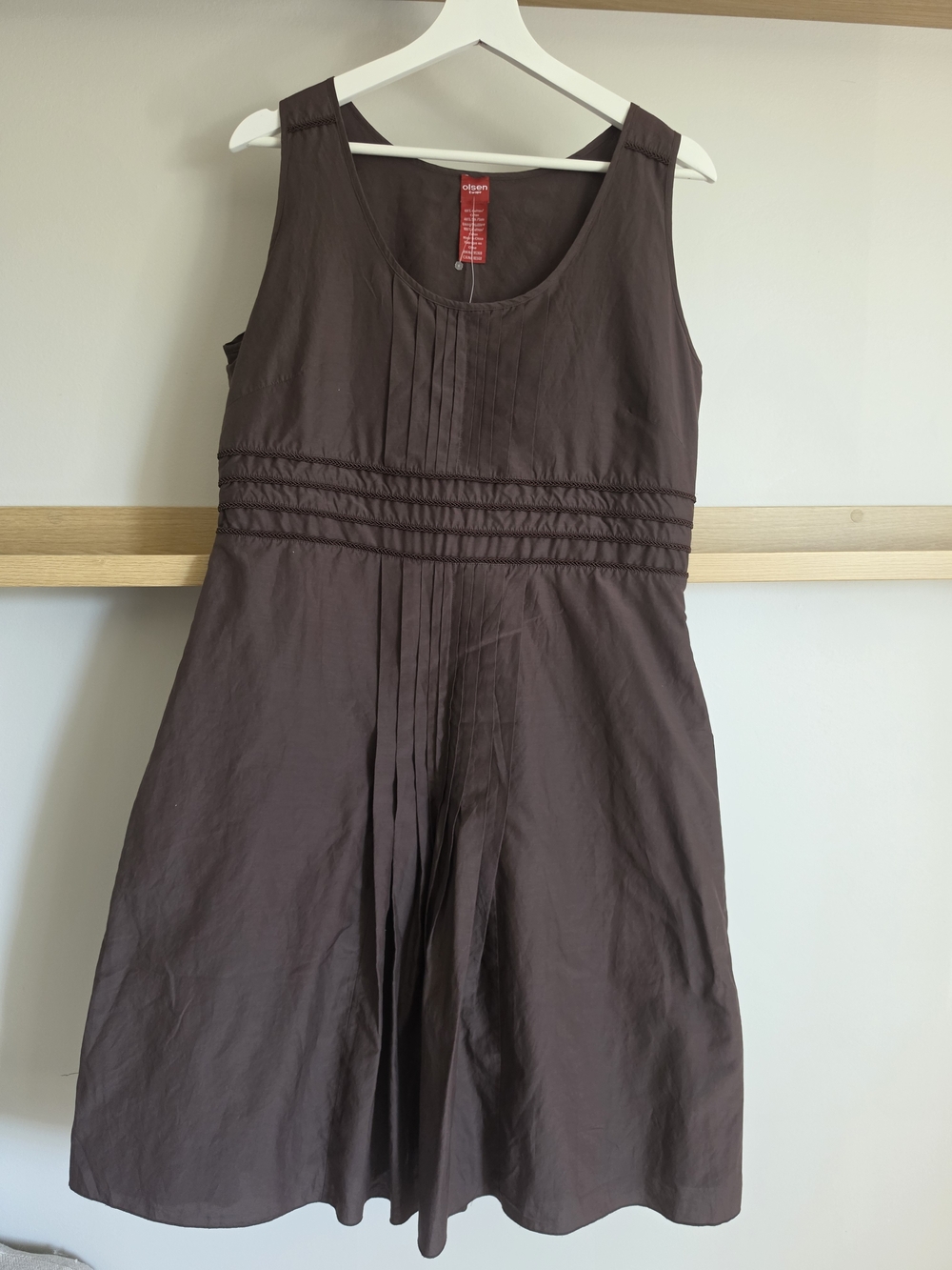 Sleeveless Brown Pintuck Waist Mini Dress - Red Tag Brand